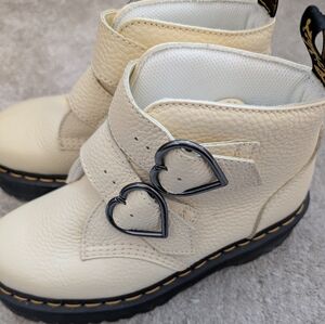 Dr. Martens Cream Heeled Boots with Heart Buckles
